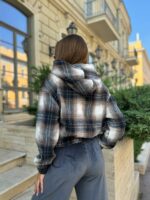 (Копія)Жіноча укорочена куртка-сорочка в клітинку смарагдового кольору 01037 01038
