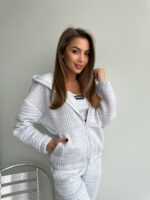 (Копія)Жіночий костюм-трійка з топом кофти-худі та штанів кольору графіт 01039 01040