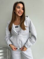 (Копія)Жіночий костюм-трійка з топом кофти-худі та штанів кольору графіт 01039 01040