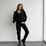 (Копія)Жіночий костюм-трійка з топом кофти-худі та штанів молочного кольору 01040 01041