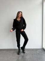 (Копія)Жіночий костюм-трійка з топом кофти-худі та штанів молочного кольору 01040 01041