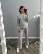 (Копія)Жіночий брючний костюм-двійка молочного кольору 01049 01050