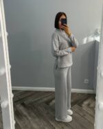 (Копія)Жіночий брючний костюм-двійка молочного кольору 01049 01050
