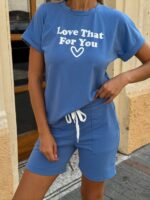 Жіночий костюм з турецької двонитки блакитного кольору 01161