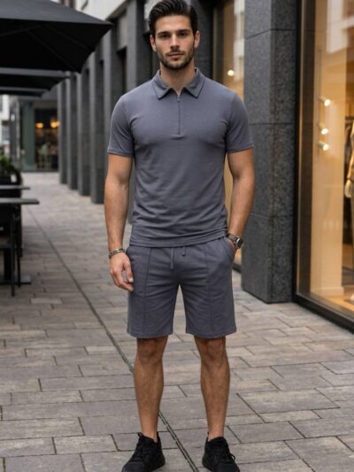(Копія)Чоловічий літній костюм у стилі sport-casual бежевого кольору 01191 01192