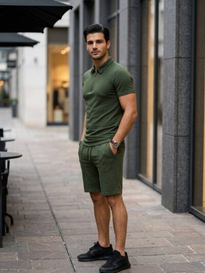 (Копія)Чоловічий літній костюм у стилі sport-casual сірого кольору 01194 01195