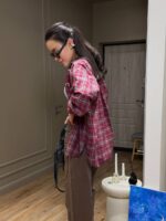 (Копія)Жіноча картата сорочка оверсайз коричневого кольору 01222 01223