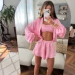 (Копія)Жіночий сатиновий костюм трійка молочного кольору 01236 01237