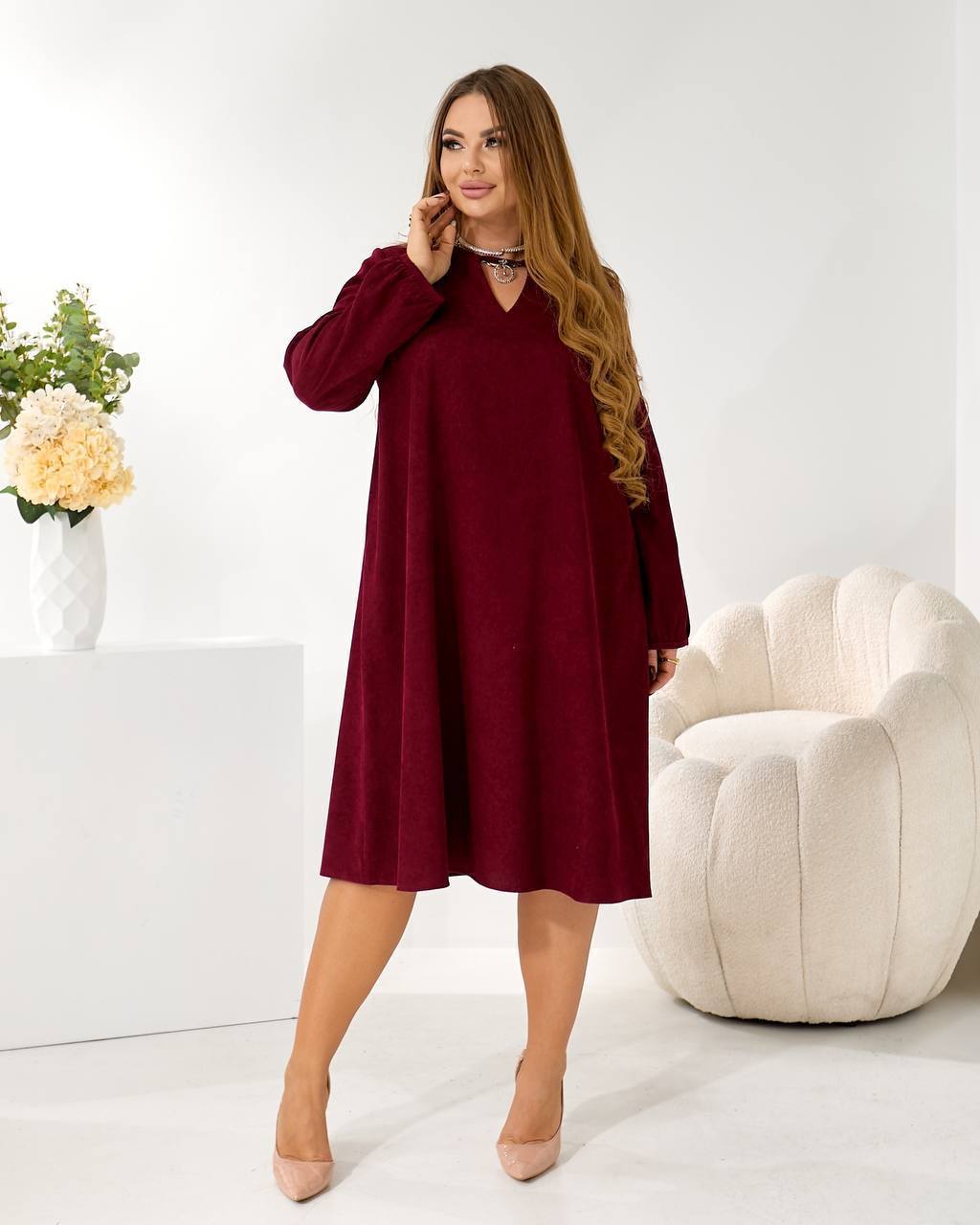 zhinocha-povsyakdenna-suknya-trapetsiya-bordovogo-koloru-90030-mc-016-burgundy-1 Жіноча повсякденна сукня трапеція бордового кольору
