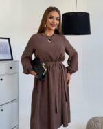 Жіноча сукня міді з поясом мокко кольору