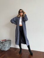 Жіночий в’язаний кардиган міді максі графітового кольору 01185