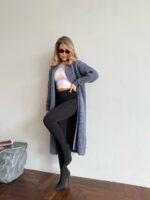 Жіночий в’язаний кардиган міді максі графітового кольору 01185