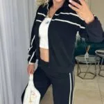 Жіночий спортивний костюм вільного крою чорного кольору