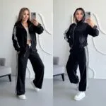 Жіночий спортивний костюм з лампасами чорного кольору