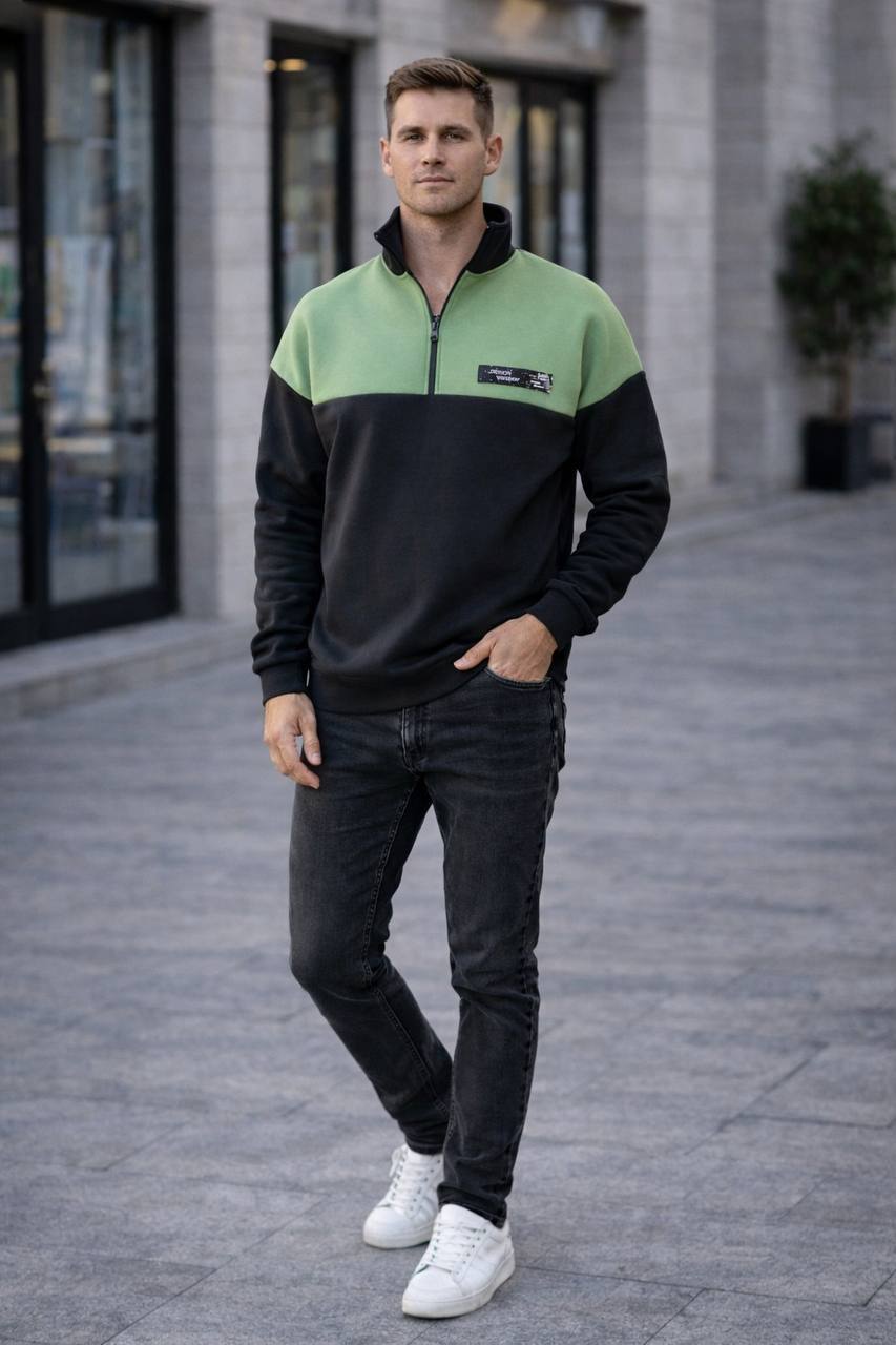 cholovicha-kofta-z-kontrastnymy-vstavkamy-khaki-ta-chornogo-koloru-90359-saf-713-khaki-black-1 Чоловіча кофта з контрастними вставками хакі та чорного кольору