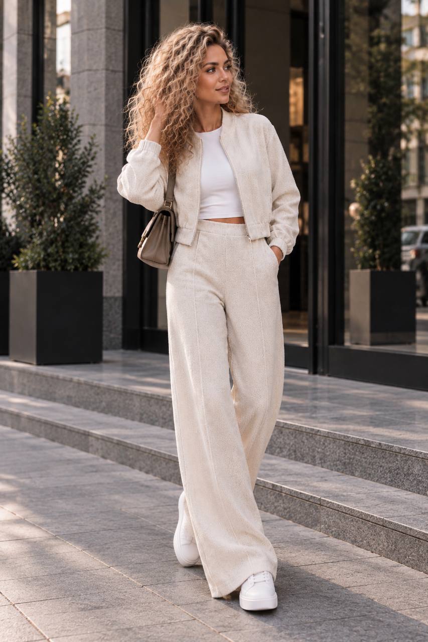 zhinochyj-kostyum-z-kurtkoyu-bomberom-bezhevogo-koloru-90326-al-2038-beige-1 Жіночий костюм з курткою-бомбером бежевого кольору