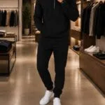 Чоловічий спортивний костюм з блискавкою чорного кольору