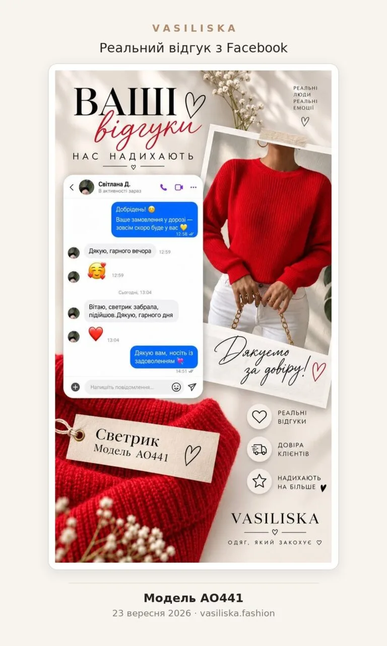 Відгук покупця Світлана Д. про замовлення Vasiliska Fashion