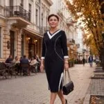 Жіноча сукня міді з білими лініями чорного кольору