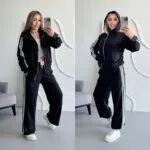 Жіночий спортивний костюм з лампасами чорного кольору