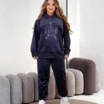 Жіночий спортивний костюм з принтом Ейфелевої вежі синього кольору