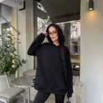 Жіночий утеплений комплект з худі чорного кольору